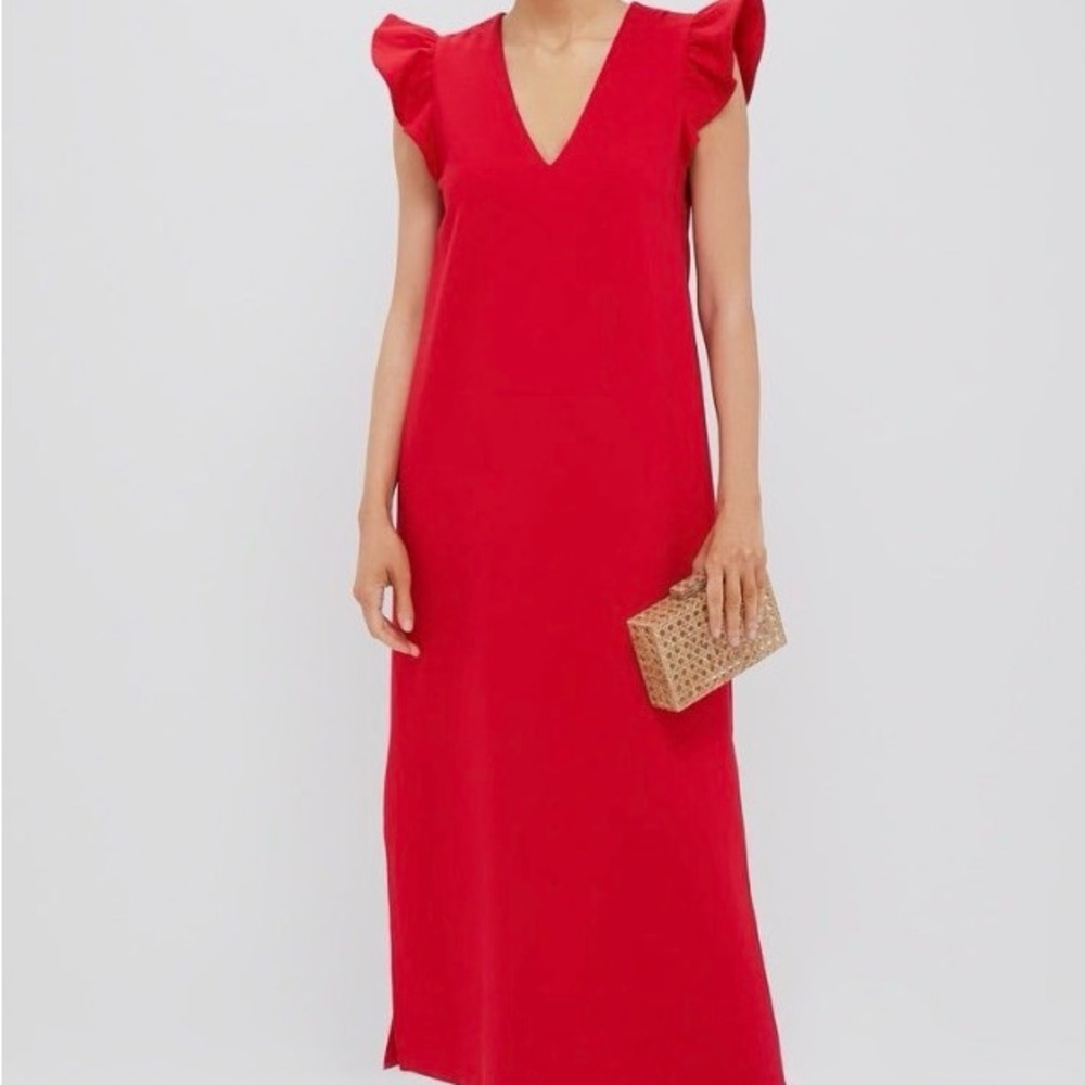 Pomander Place Red Maxi Dress with Flutter Sleeves